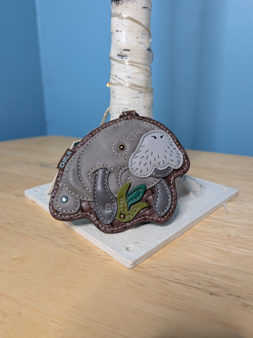 Chala Manatee Coin Pouch with Green Leaf Accent